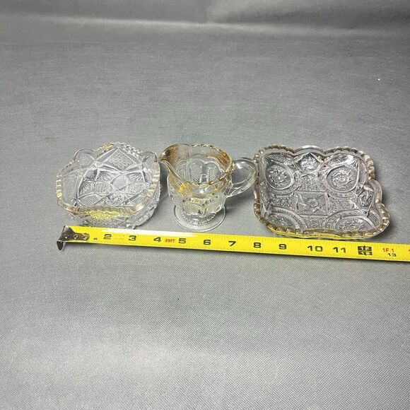 Lot 3 UV Glassware-Dishes And Creamer-Depression Glass Gold Trim-EAPG-UV - Picture 5 of 12